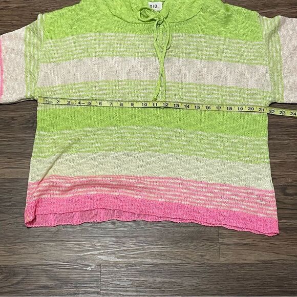 Bibi Rhyme Or Reason Lightweight Striped Hoodie Sweater Green Pink Size Medium - Picture 11 of 12